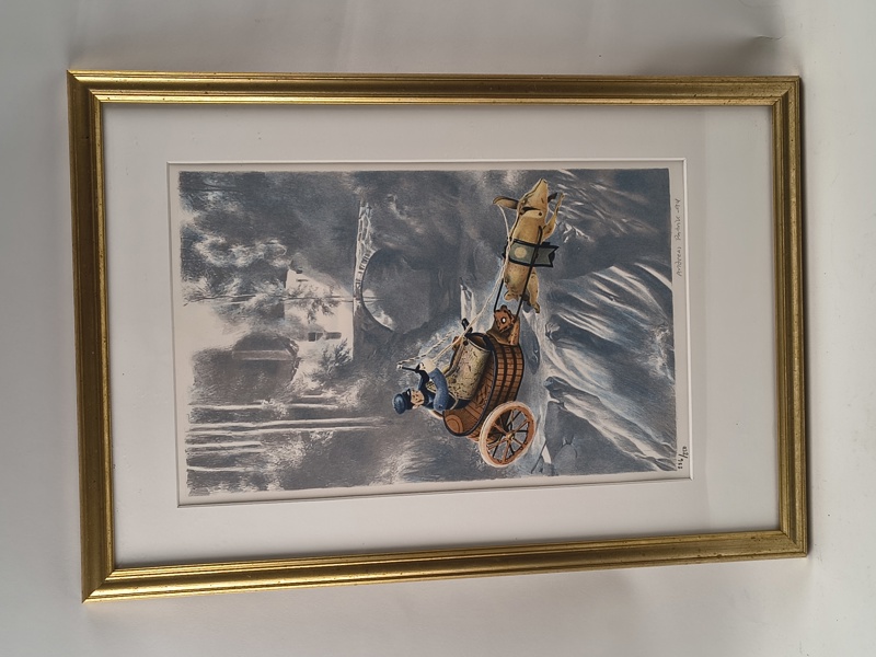 Färglitografi, oidentifierad konstnär, signerad