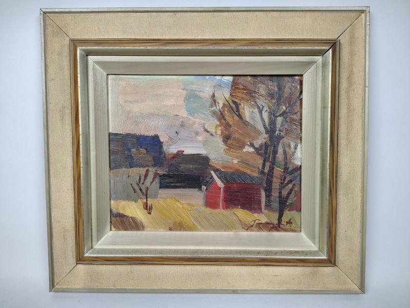 Olja på pannå, oidentifierad konstnär, signerad