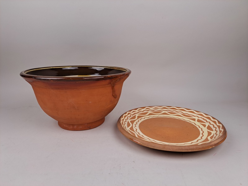 Skål & fat, halvglaserat lergods