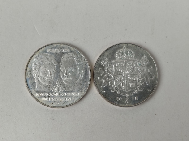 Silvermynt 2 st, 50 kr 1976
