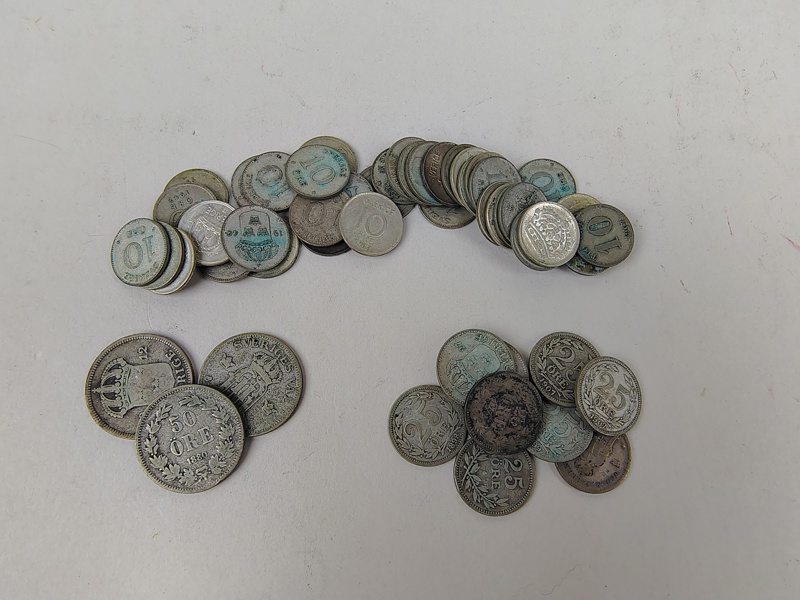 Silvermynt, 10 25 & 50 öre