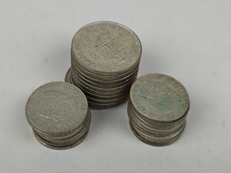 Silvermynt, 40 % Silver 1 & 2 kr Gustav VI Adolf