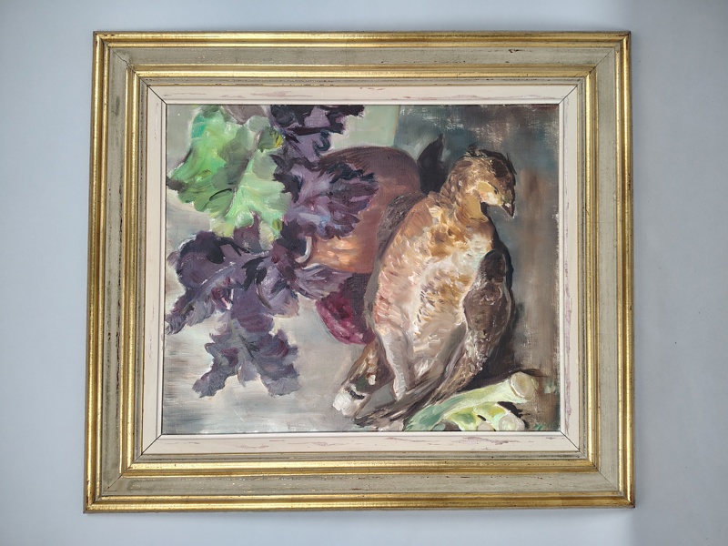 Olja på pannå, Anna Lindkvist, signerad, Stilleben