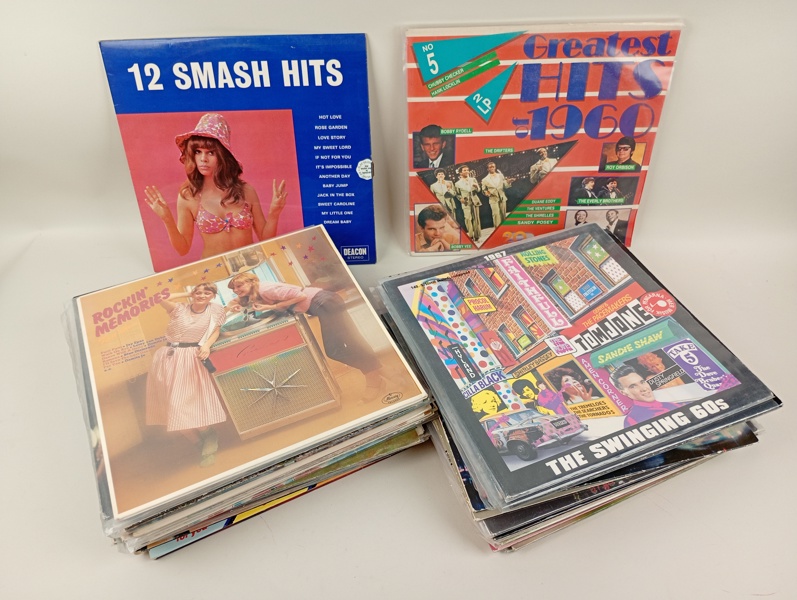 Parti LP-/vinylskivor, Blandad genre bl.a. 50-/60-tal