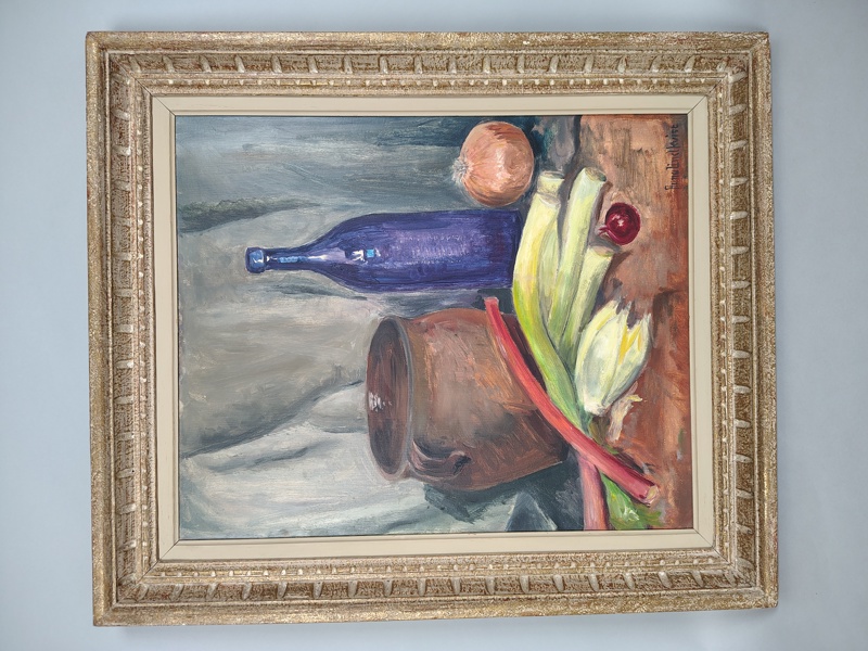 Olja på pannå, Anna Lindkvist, signerad, Stilleben