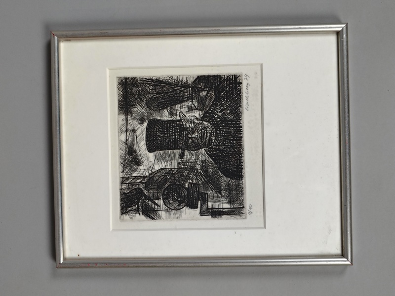 Kopparstick, Lars Lindeberg, "Strindberg på Promenad", signerad & numrerad