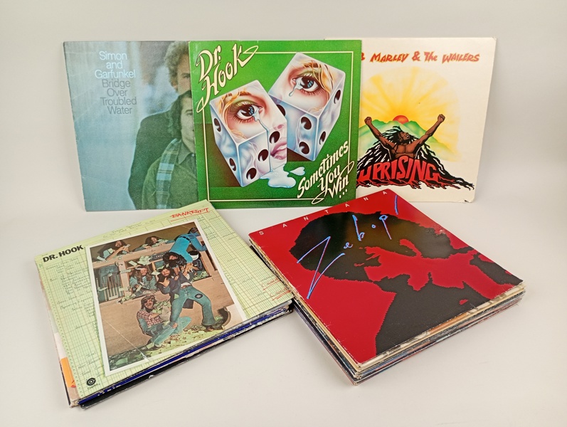  Parti LP-/vinylskivor bl.a, Simon & Garfunkel, Dr Hook, Santana, Bob MArley m.fl.