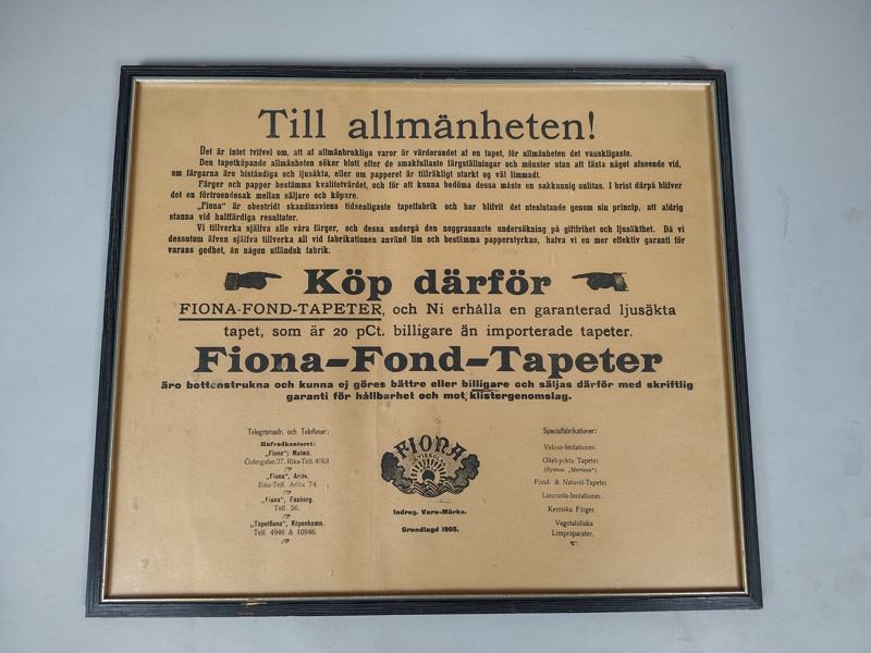 Inramat reklamblad, "Fiona-Fond-Tapet"