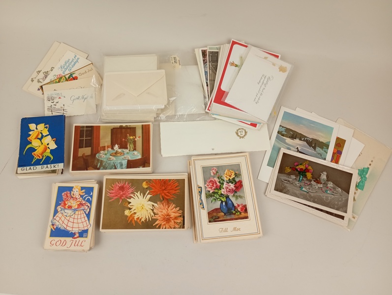 Parti vykort & kuvert, oanvända bl.a. Jul/påsk