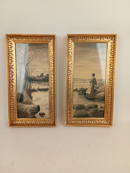 Teckningar 2 st, oidentifierad konstnär