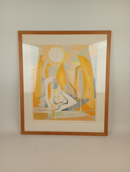 Färglitografi, Helge Nielsen, signerad