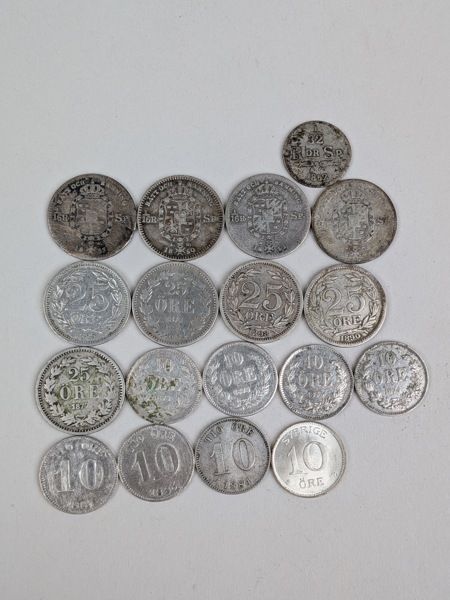 Silvermynt, Sverige 1800-tal bl.a. 1/16 Riksdaler