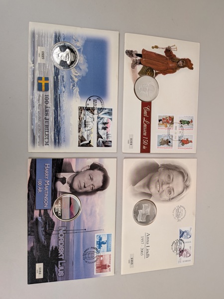 Minnesmyntbrev, 4 st bl.a. Anna Lindh