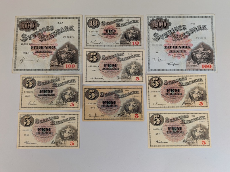 Sedlar, Sverige 5/10/100 kr