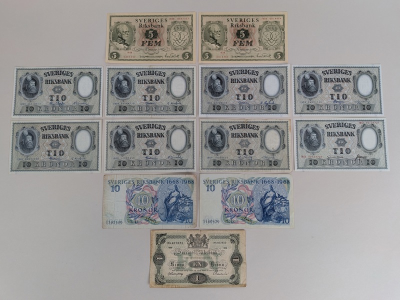 Sedlar, Sverige 1/ 5/10/10 kr