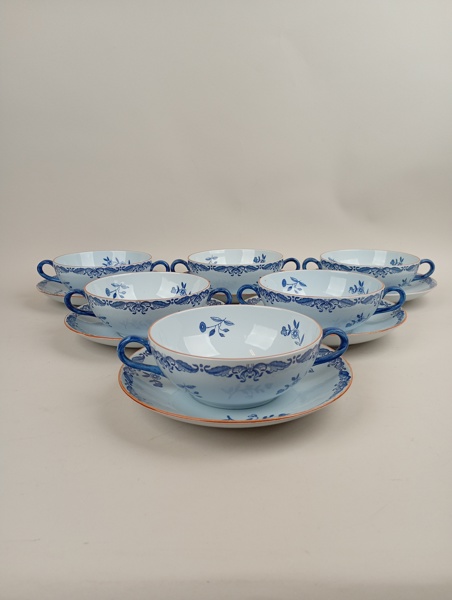 Buljongkoppar med fat, "Ostindia" Rörstrand