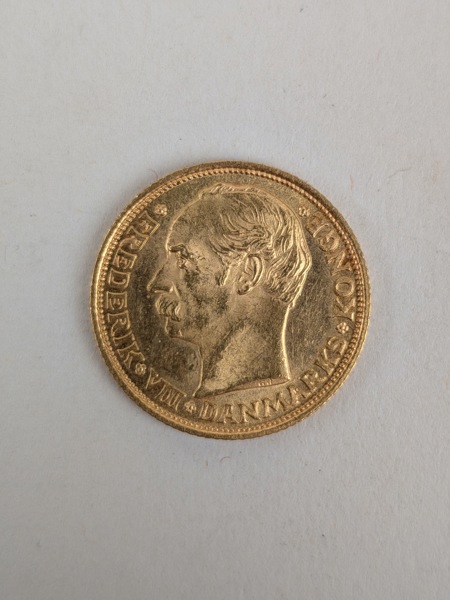 Guldmynt, Danmark 10 kr 1908, 21,6 k Guld