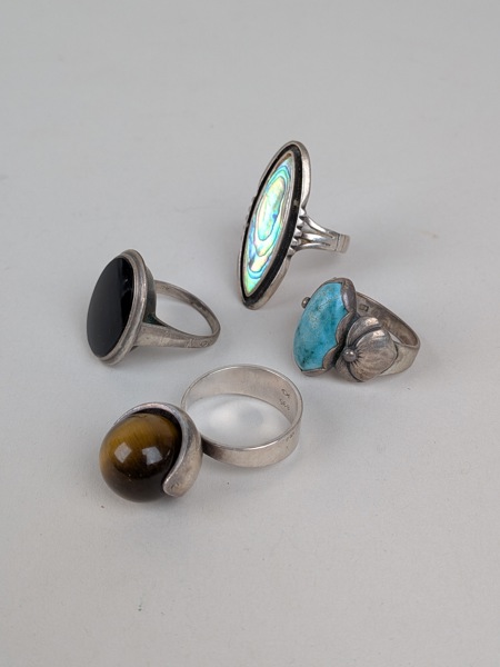 Silverringar, 4 st bl.a. Turkos, Tigeröga m.fl.