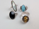 Silverringar, 4 st bl.a. Turkos, Tigeröga m.fl.