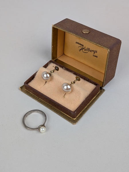 Öronhänge & Ring, Silver och pärlor