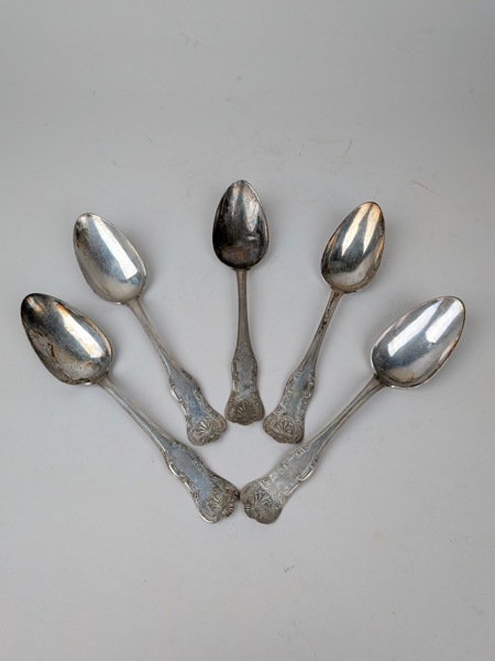 Matskedar, Silver "Engelsk snäcka" 5 st, Anders Wessman Kristianstad 1866