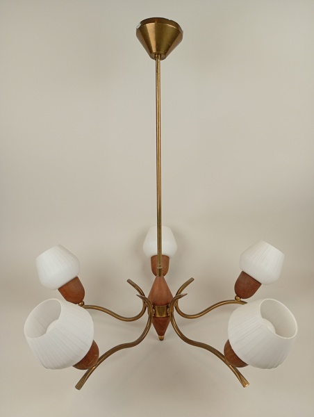 Taklampa, 1950-/1960-tal, teak & mässing