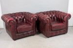 Fåtöljer, par Chesterfield skinn