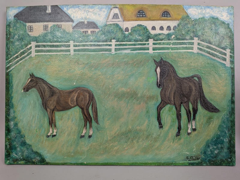 Olja på duk, signerad S Lindley, oidentiferad konstnär