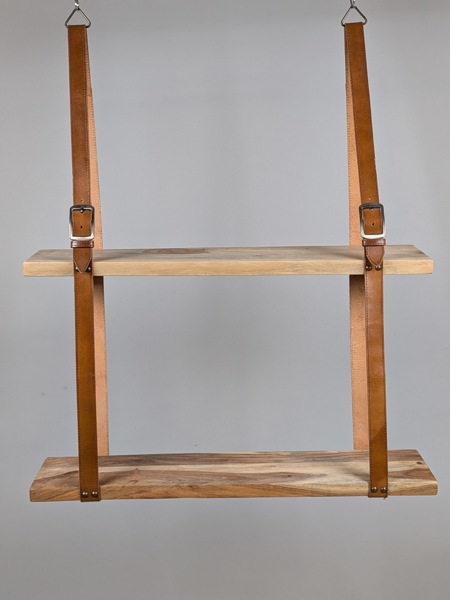 Vägghylla, trä  & läder