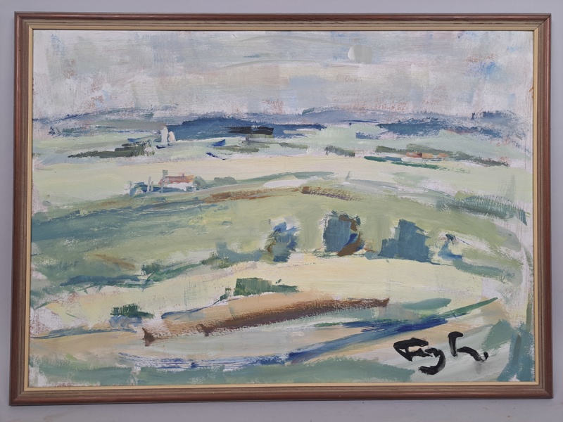 Olja på pannå, signerad, oidentifierad konstnär