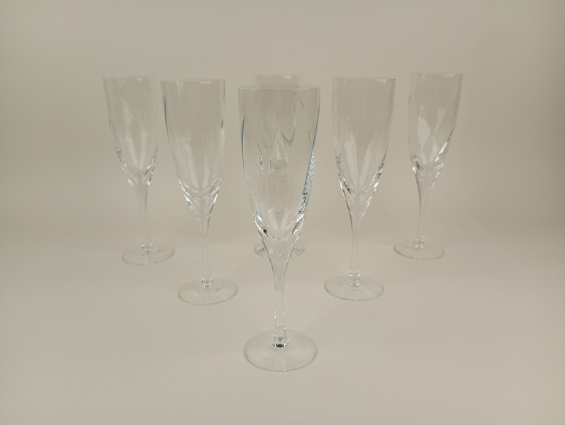 Champagneglas, "Chateau" Bertil Vallien Kosta Boda 6 st