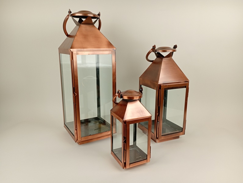 Ljuslyktor 3 st, Herstal, Kopparfärgade