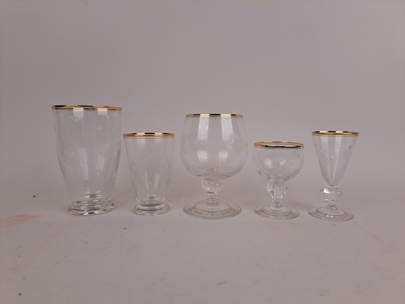 Glasservis, Guldkant & slipad dekor, 57 delar