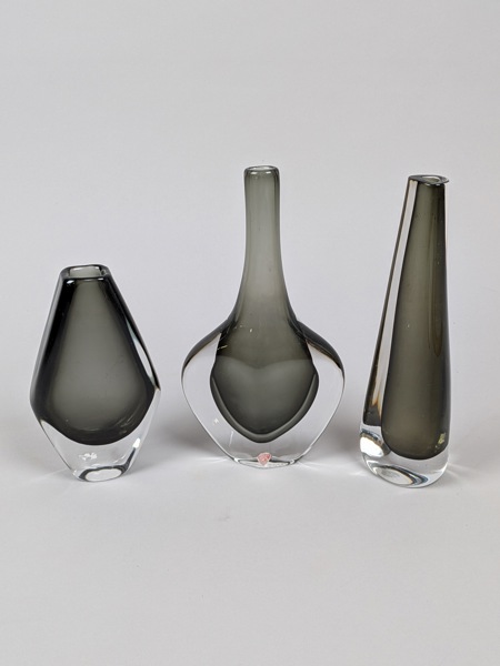 Vaser 3 st glas, "Sommerso" Nils Landberg Orrefors  