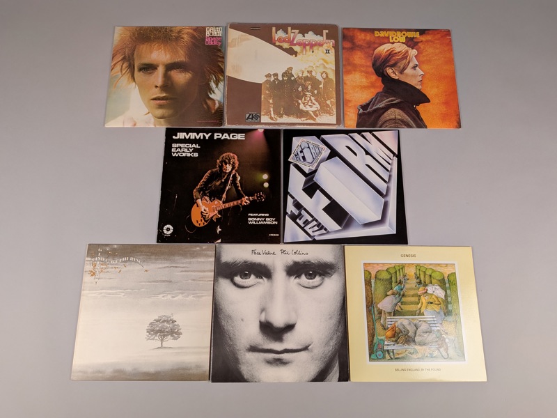 LP-skivor  8 st, bl.a. Led Zeppelin, David Bowie m.fl.