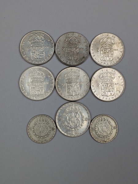 Silvermynt, 1 & 2 kr 40 % Silver