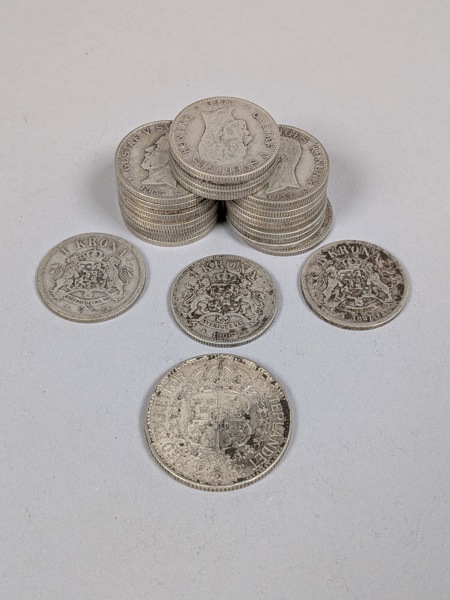 Silvermynt, 1 & 2 kr 80 % Silver