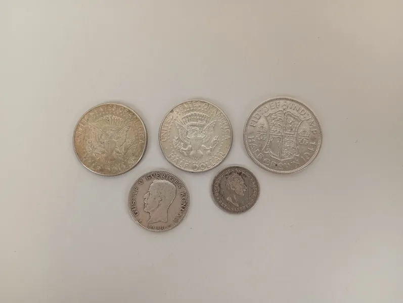 Silvermynt, 5 st bl.a. Half Dollar