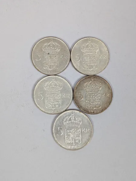 Silvermynt, 5 kr 40% Silver 5 st