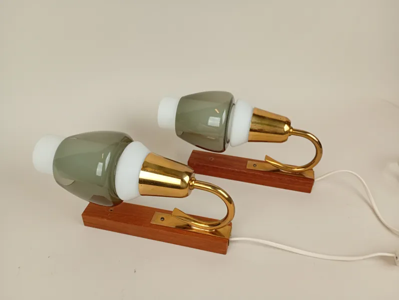 Väglampetter, par 1960-tal teak & glas