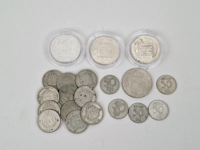 Silvermynt, 40% Silver bl.a. 5 kr 1971