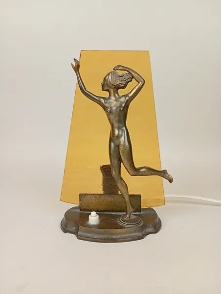Bordslampa, Art Deco, glas & metall