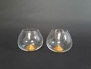 Cognacskupor, 2 st "Guld" Grönstedts Jubileum Skrufs Glasbruk