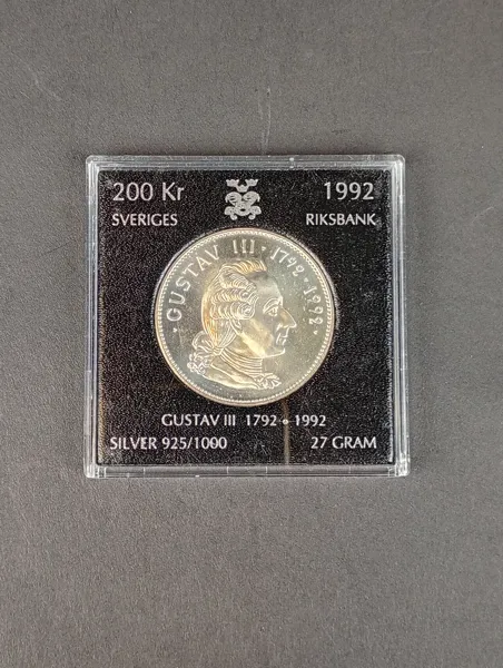 Silver, Jubileumsmynt 200 kr Gustav III 1992