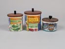 Porslinsburkar med teaklock 3 st, bl.a. "Vår lilla stad" JIE Gantofta