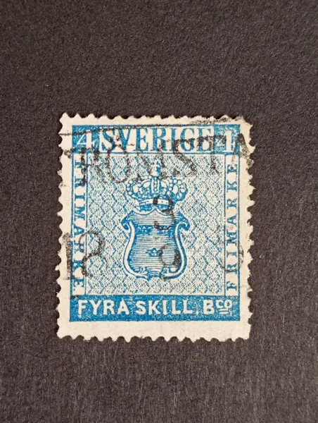 Frimärke, Fyraskilling Banco, stämplat Strömsta