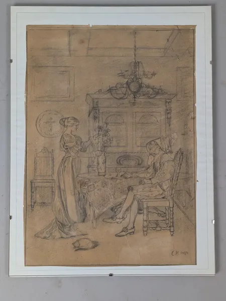 Inramad Teckning, signerad CH 1873, oidentifierad