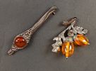 Brosch, Silver med bärnsten, Art Nouveau