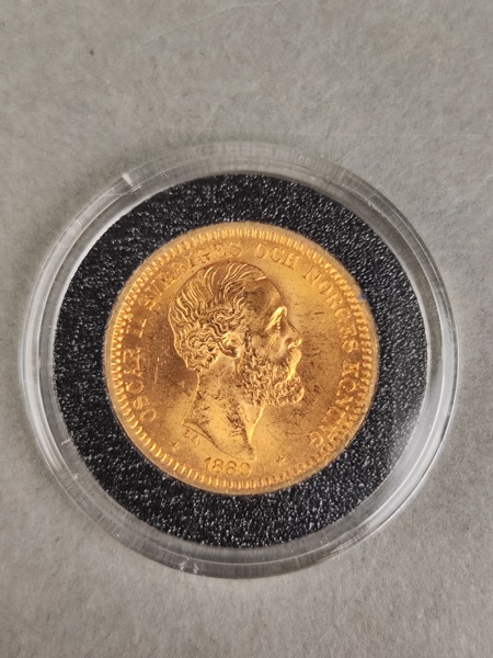 Guldmynt, Oscar II 20 kr, 1880 , 21,6 k