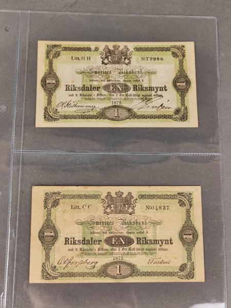 Äldre sedlar, En Riksdaler riksmynt, 1872 & 1873